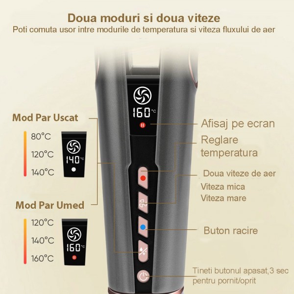 Aparat de indreptat parul cu aer cald 2 in 1 Rovotec HS-906, 1300W, Uscare si Indreptare Simultana, Ioni Negativi, Temperatura reglabila, Uscator, Indreptare par umed, Indreptare par uscat (HS-906) Aparat de indreptat parul cu aer cald 2 in 1 Rovotec HS-906, 1300W, Uscare si Indreptare Simultana, Ioni Negativi, Temperatura reglabila, Uscator, Indreptare par umed, Indreptare par uscat (HS-906)