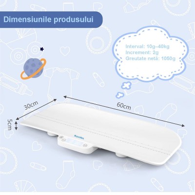 Cantar pentru bebelusi Rovotec SBS-30871, 40 kg, 60 cm, Afisaj LED (SBS-30871)