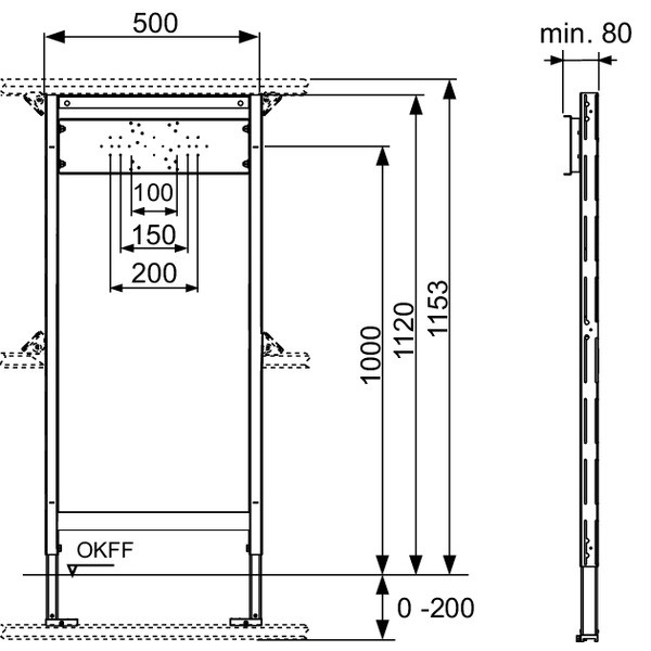 TECE Modul de cada/dus TECEprofil pt fitinguri externe, H 1120 mm (9340000)