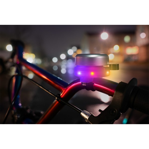 Clopotel cu lumini LED multicolore pentru bicicleta, argintiu