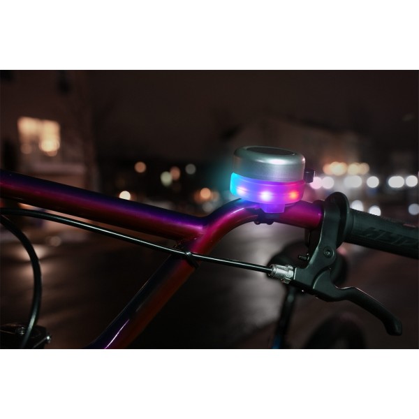 Clopotel cu lumini LED multicolore pentru bicicleta, argintiu
