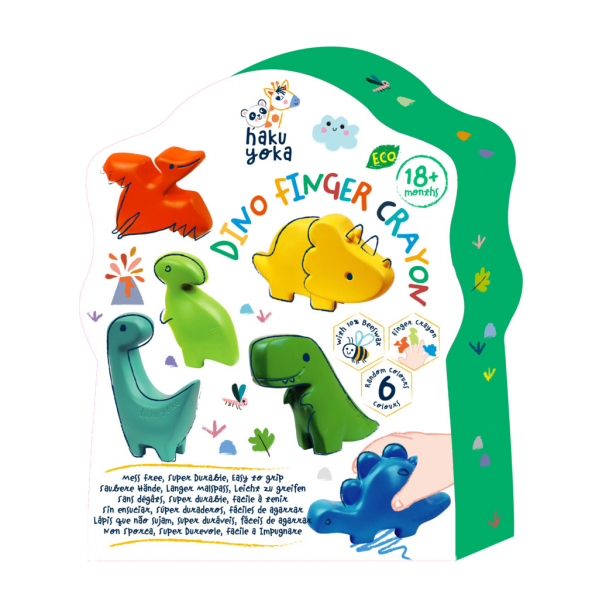 Creioane cerate pentru degete - Dinozauri, set de 6 - Haku Yoka Creioane cerate pentru degete - Dinozauri, set de 6 - Haku Yoka