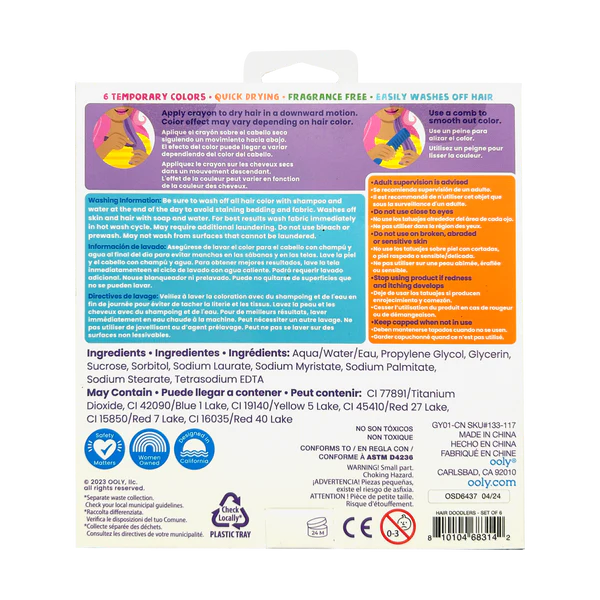 Creioane colorate pentru par Hair Doodlers - set de 6