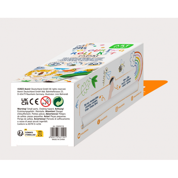 Kit rola de desenat - 2 m, include stickere si 4 creioane colorate cerate, Safari - Haku Yoka