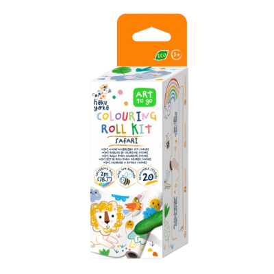 Kit rola de desenat - 2 m, include stickere si 4 creioane colorate cerate, Safari - Haku Yoka