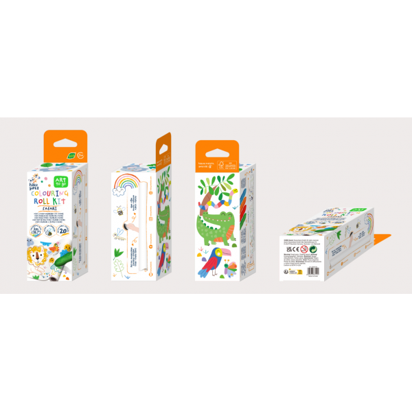 Kit rola de desenat - 2 m, include stickere si 4 creioane colorate cerate, Safari - Haku Yoka