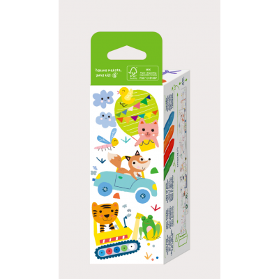 Kit rola de desenat Uneste punctele - 2 m, include 4 creioane colorate cerate, Vehicule - Haku Yoka