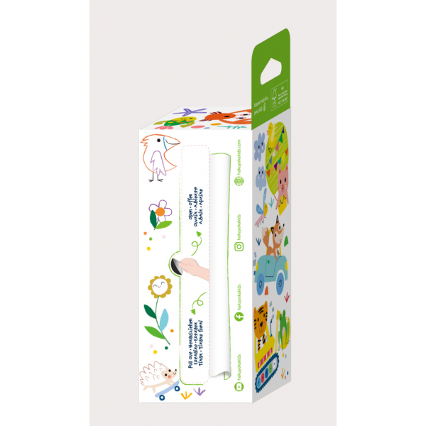 Kit rola de desenat Uneste punctele - 2 m, include 4 creioane colorate cerate, Vehicule - Haku Yoka