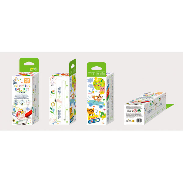 Kit rola de desenat Uneste punctele - 2 m, include 4 creioane colorate cerate, Vehicule - Haku Yoka