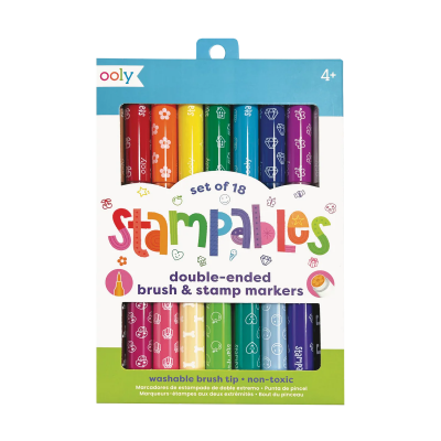 Carioci lavabile duble cu stampile Stampables- Set de 18
