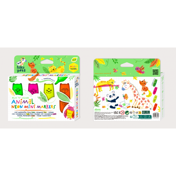 Set 4 Mini Markere Neon ,   Animale