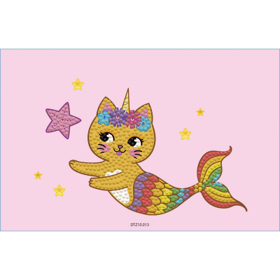 Set creativ 5 in 1, Pisica-Sirena, pictura cu diamante