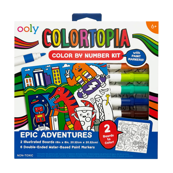 Set creativ de pictura dupa numere cu markere Colortopia - Aventuri Epice (Set de 6 culori duble)