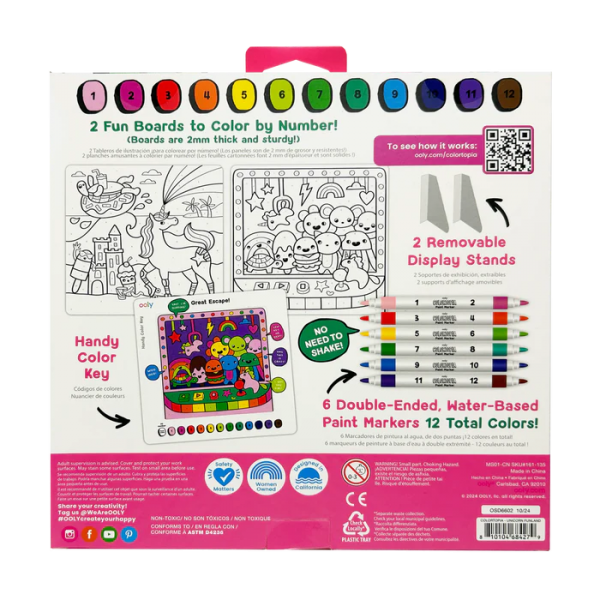 Set creativ de pictura dupa numere cu markere Colortopia - Taramul Unicornilor (Set de 6 culori duble)