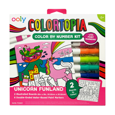Set creativ de pictura dupa numere cu markere Colortopia - Taramul Unicornilor (Set de 6 culori duble)