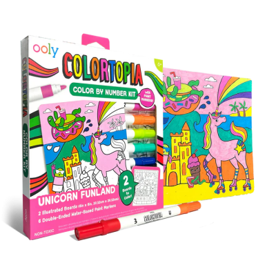 Set creativ de pictura dupa numere cu markere Colortopia - Taramul Unicornilor (Set de 6 culori duble)