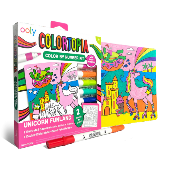 Set creativ de pictura dupa numere cu markere Colortopia - Taramul Unicornilor (Set de 6 culori duble)