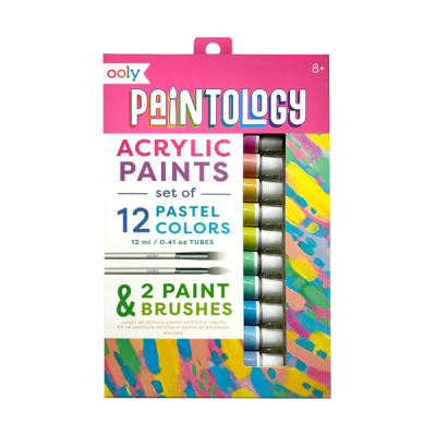 Set vopsele acrilice Paintology, 12 culori pastel si 2 pensule