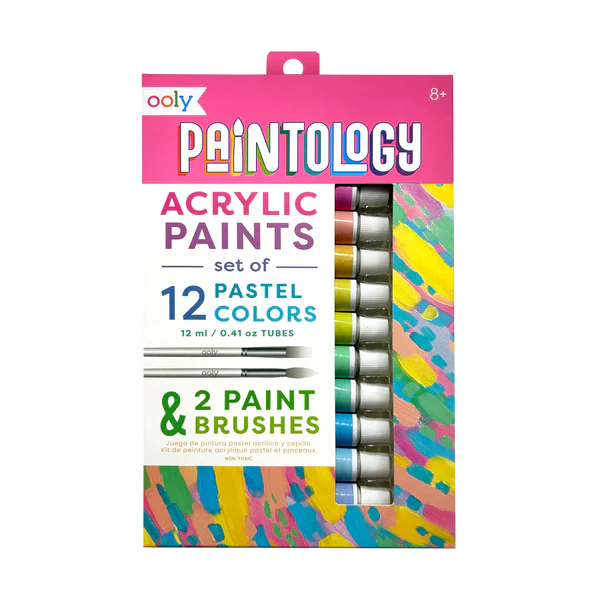 Set vopsele acrilice Paintology, 12 culori pastel si 2 pensule