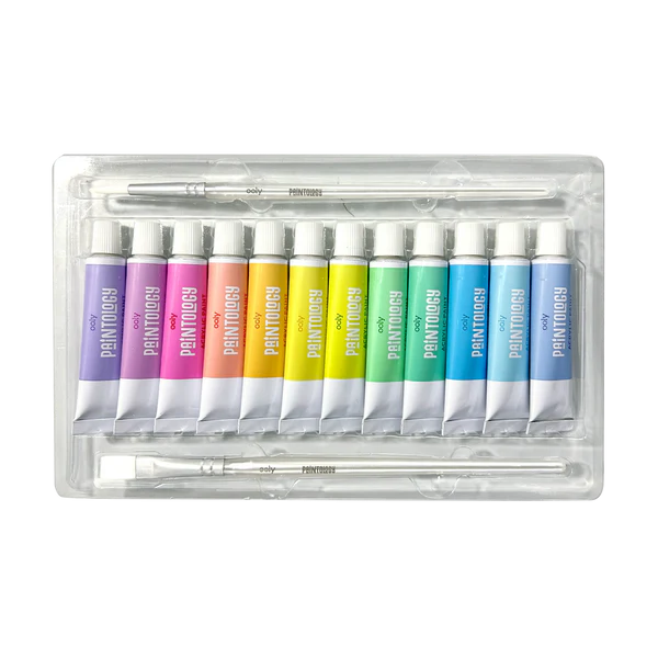 Set vopsele acrilice Paintology, 12 culori pastel si 2 pensule