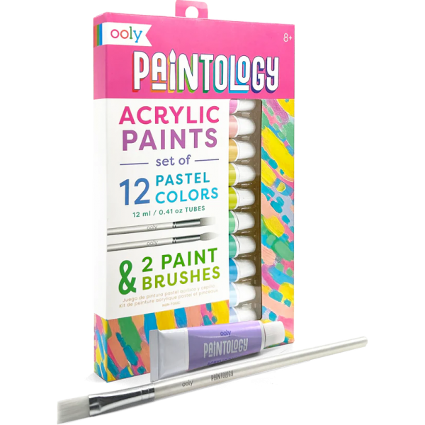 Set vopsele acrilice Paintology, 12 culori pastel si 2 pensule