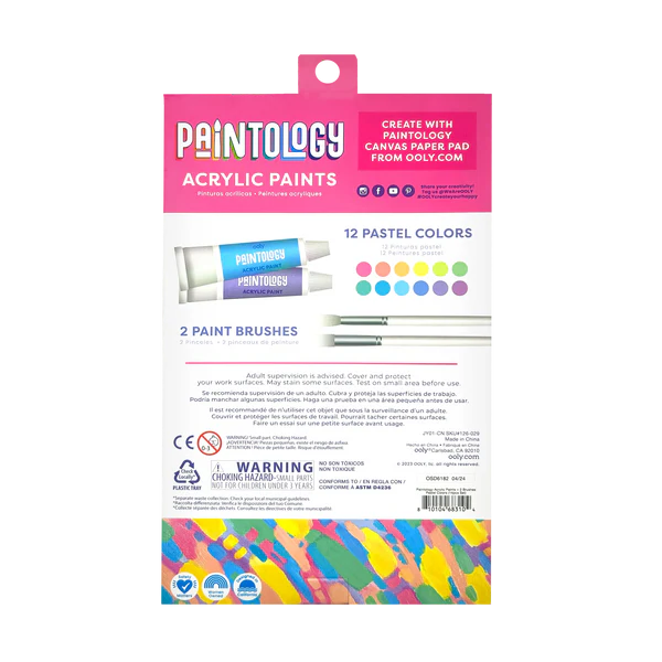 Set vopsele acrilice Paintology, 12 culori pastel si 2 pensule