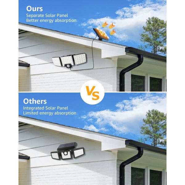 Lampa solara LED de perete Lepro PR640005.  1000lm, LED, Telecomanda, 3 panouri, 2 moduri, senzor de miscare