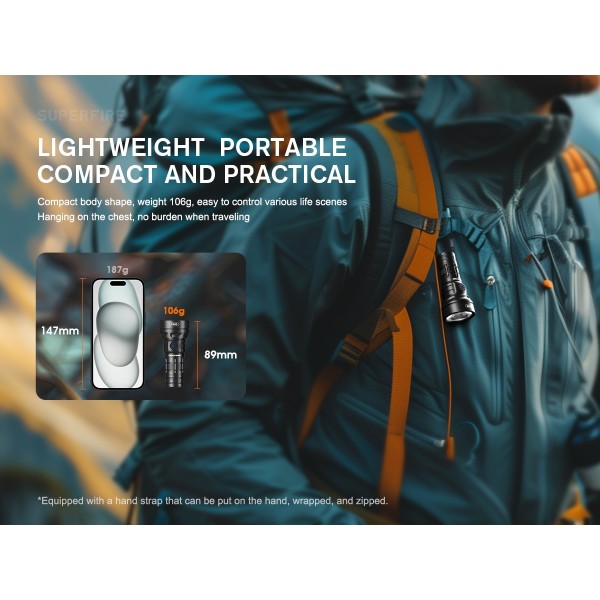 Lanterna LED  Godfire TN05, 20W, 1600lm, 362m, IP55, magnet, USB-C, 5 moduri, Lumina de urgenta