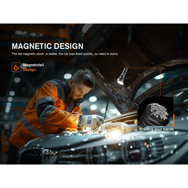 Lanterna LED  Godfire TN05, 20W, 1600lm, 362m, IP55, magnet, USB-C, 5 moduri, Lumina de urgenta