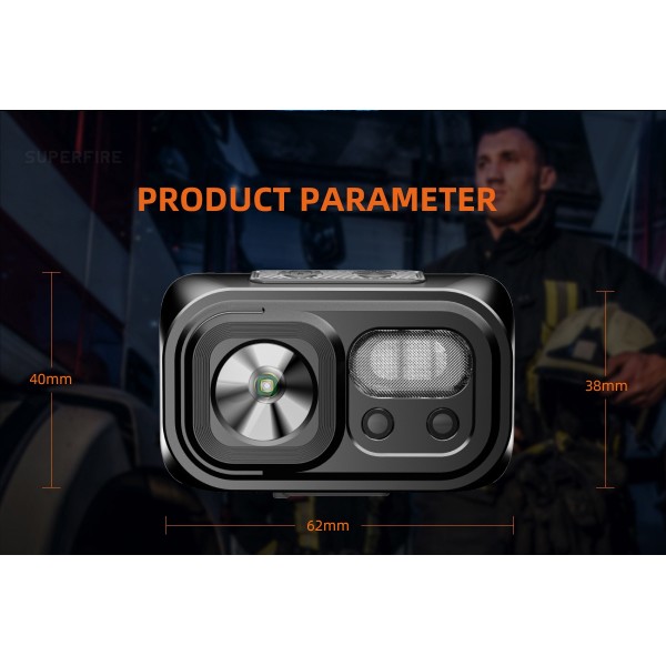 Lanterna LED pentru cap Superfire HL23-A, 220lm, 120m, 1600mAh, Lumina rosie, incarcare USB-C, control miscare