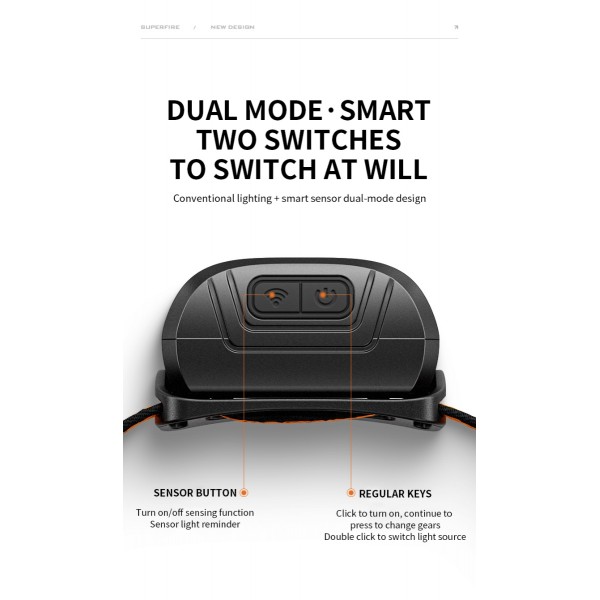 Lanterna LED pentru cap Superfire HL05-K, 120lm, 100m, 500mAh, Lumina rosie, control miscare