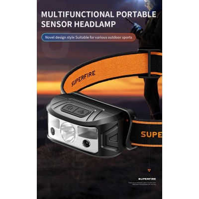 Lanterna LED pentru cap Superfire HL05-K, 120lm, 100m, 500mAh, Lumina rosie, control miscare