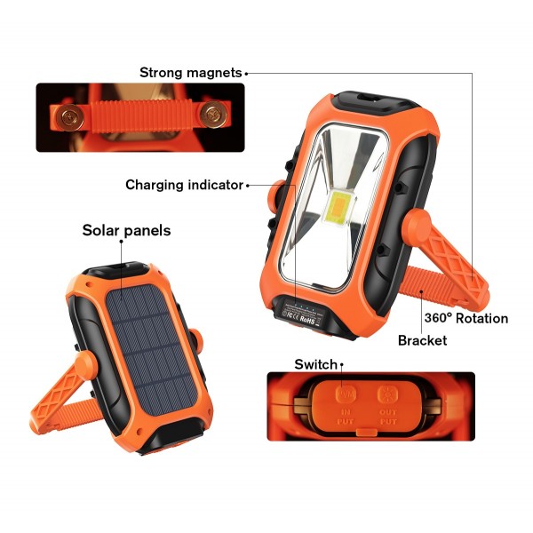 Lanterna LED Superfire GM05,  panou solar, 500 lumeni, acumulator 5200mAh, incarcare, USB-C