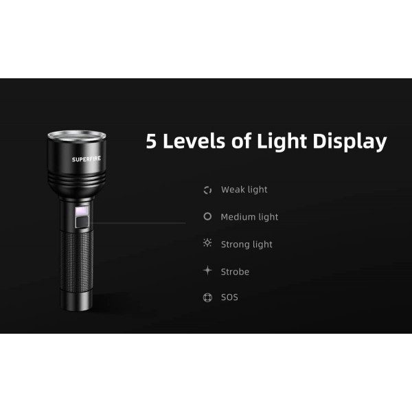Lanterna LED Superfire D18, 2000lm, 226M, 5200mAh, incarcare USB-C, 36W