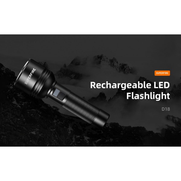 Lanterna LED Superfire D18, 2000lm, 226M, 5200mAh, incarcare USB-C, 36W