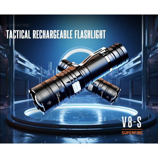 Lanterna LED Superfire V8-S, 2000lm, 300M, 5200mAh, Zoom, incarcare USB-C, 36W