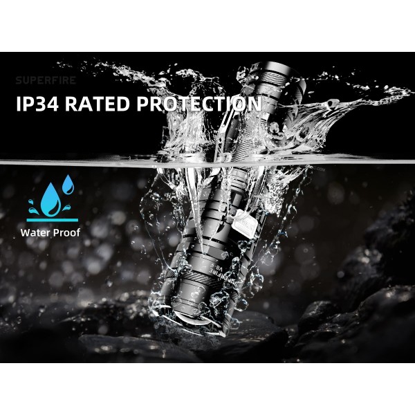 Lanterna LED Superfire V8-S, 2000lm, 300M, 5200mAh, Zoom, incarcare USB-C, 36W