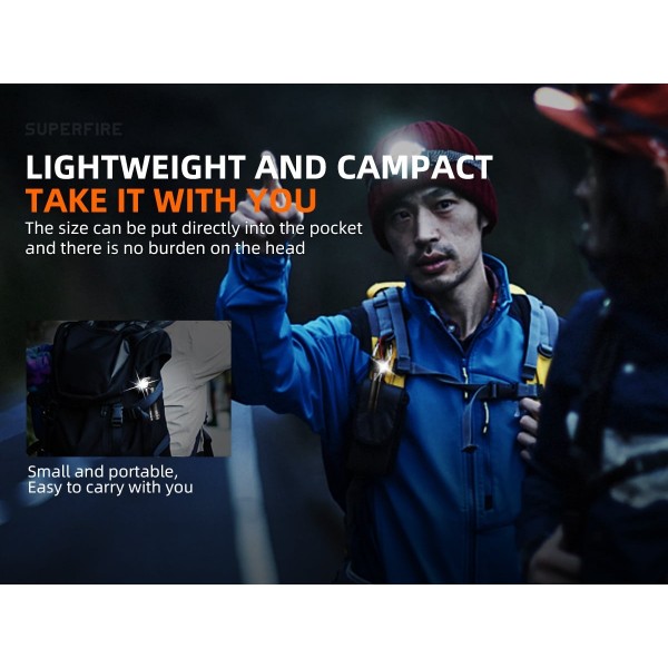 Lanterna Multifunctionala LED Superfire TH03, USB, 460lm, 104m, incarcare USB-C, suport cap, prindere magnetica