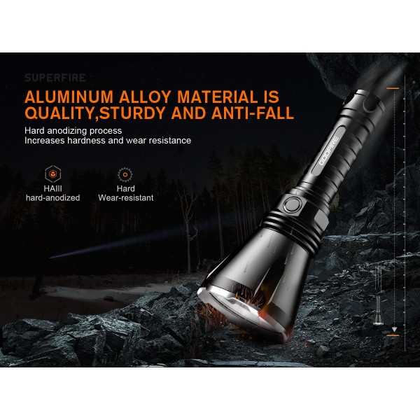 Lanterna tactica LED Godfire TF01, 1000m, 1371lm, aliaj aluminiu, 4800mAh, 245g, 5 moduri