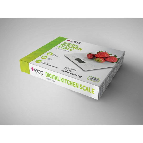Cantar de bucatarie ECG KV 117 SLIM, alb, 5 kg, precizie 1g, TARA, afisaj LCD, sticla securizata 3mm