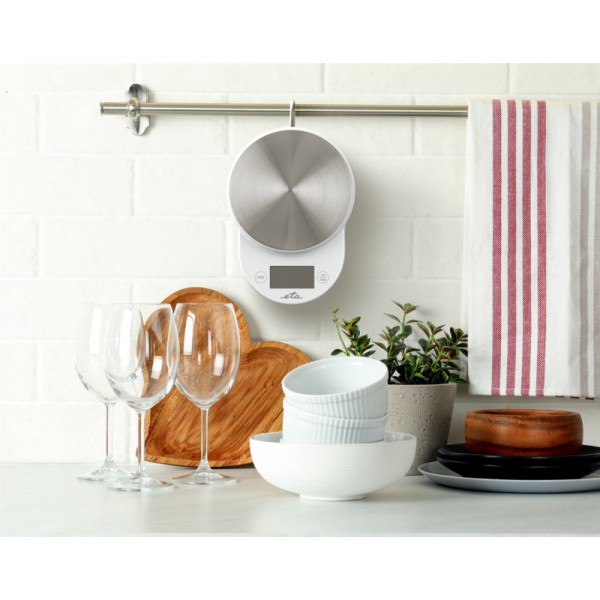 Cantar de bucatarie ETA Mari 5770 90000, 5 kg, precizie 1 gram, TARA, alb