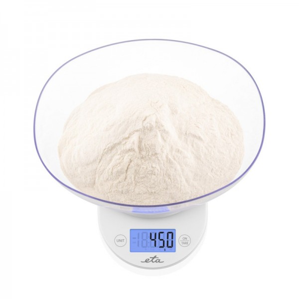 Cantar de bucatarie ETA Mari 5770 90000, 5 kg, precizie 1 gram, TARA, alb