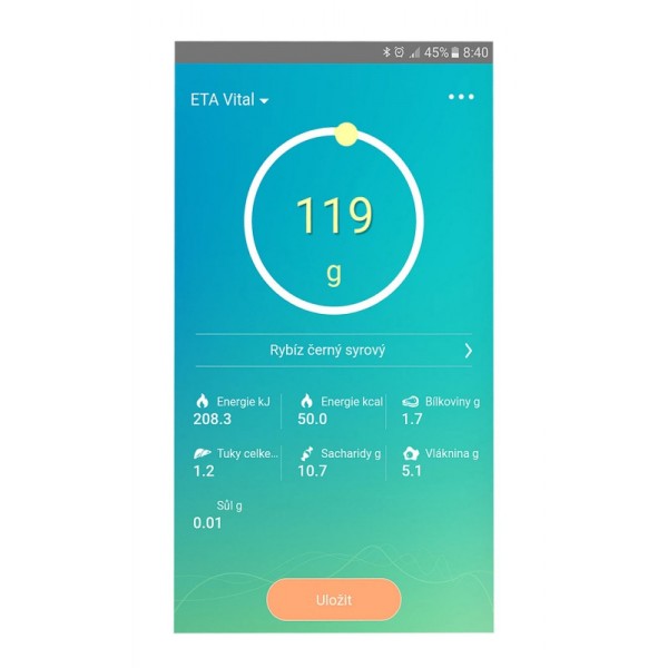 Cantar de bucatarie ETA Nutri Vital Smart 0790 90000, 5 Kg, precizie 1 g, tehnologie wireless , otel inoxidabil