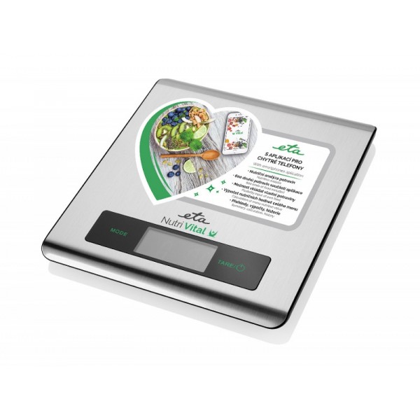 Cantar de bucatarie ETA Nutri Vital Smart 0790 90000, 5 Kg, precizie 1 g, tehnologie wireless , otel inoxidabil