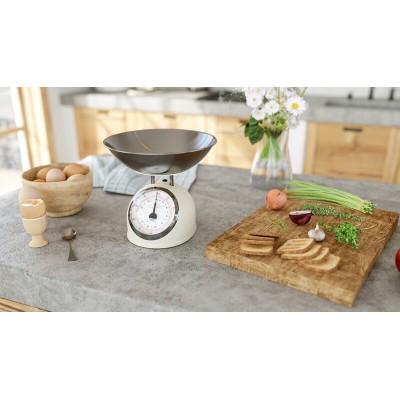 Cantar mecanic de bucatarie ETA Storio 5777 BEJ, 5 kg, precizie 25g, vas 5 L din otel inoxidabil