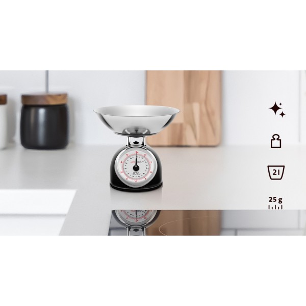 Cantar mecanic de bucatarie ETA Storio 5777 NEGRU, 5 kg, precizie 25g, vas 5 L din otel inoxidabil