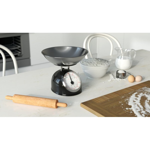 Cantar mecanic de bucatarie ETA Storio 5777 NEGRU, 5 kg, precizie 25g, vas 5 L din otel inoxidabil