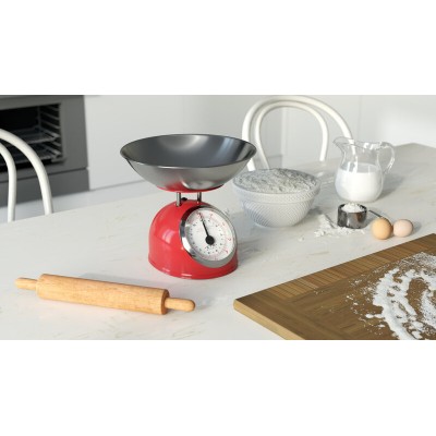 Cantar mecanic de bucatarie ETA Storio 5777 ROSU, 5 kg, precizie 25g, vas 5 L din otel inoxidabil