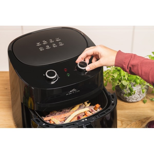Friteuza cu aer cald ETA Fritta 2168 90000, 7.2 litri, 1800 W, 160-220 °C, 8 programe, negru Friteuza cu aer cald ETA Fritta 2168 90000, 7.2 litri, 1800 W, 160-220 °C, 8 programe, negru