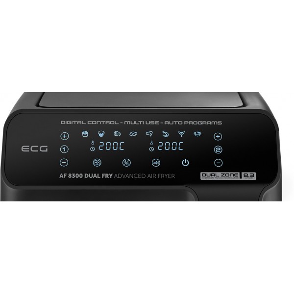 Friteuza dubla cu aer cald ECG AF 8300 Dual Fry, 5.2 + 3.1 litri, 2700 W, 8 programe, control temperatura 80-200°C